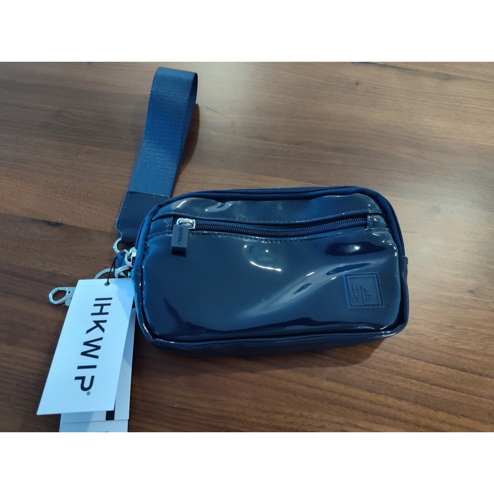 IHKWIP RFID Wristlet Wallet Navy Blue Patent Water Repellent Luxe Material NWT